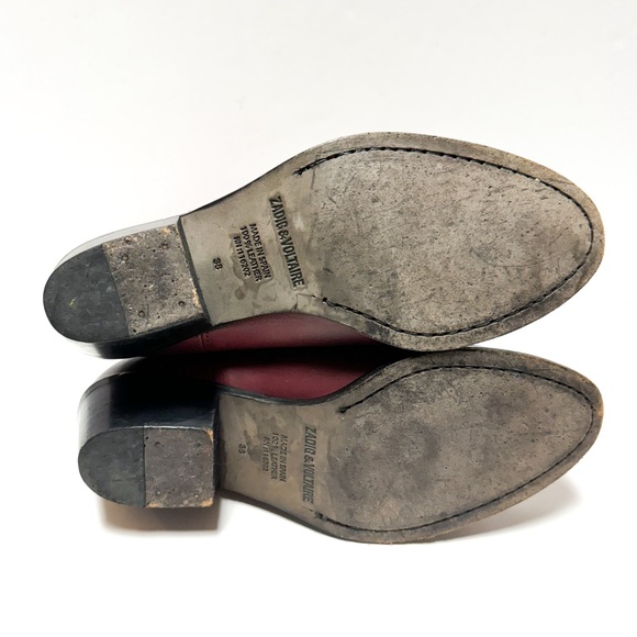 Zadig & Voltaire Red Leather Back Zip Ankle Boots - Picture 6 of 8